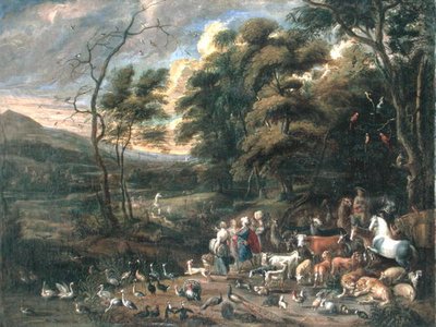 Noah and the Animals (olje på lerret) av Jan van (attr. to) Kessel