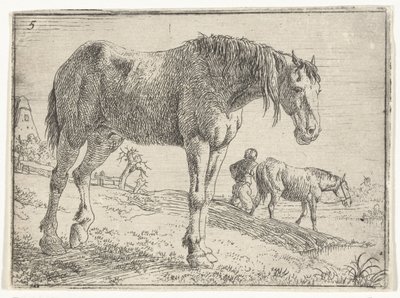 stående hest Landskap med hester (serietittel) av Jan van Aken