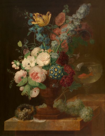 Bukett med blomster (olje på panel) av Jan van Amstel