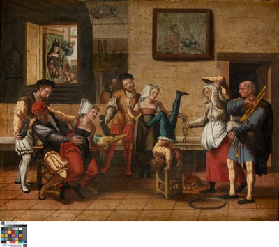 Pubscene (olje på tre) av Jan van Amstel