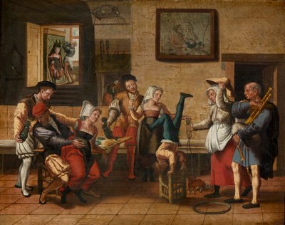 Pubscene (olje på tre) av Jan van Amstel