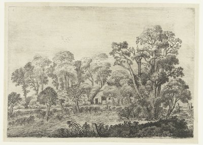 Landskap med gård ved en dam Landskap (serietittel) av Jan van Brosterhuyzen