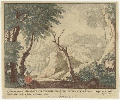 Hyrde og gjeterinne hviler ved et tre Scener fra Virgils diktsamling Bucolica (serietittel) av Jan van Call (I)