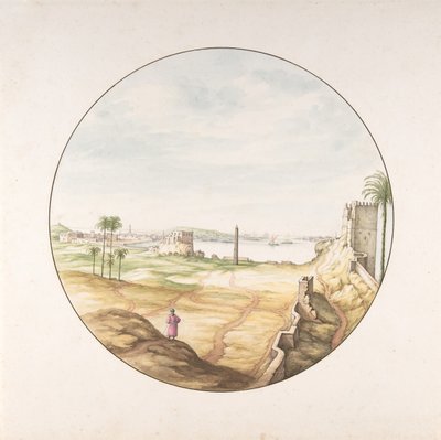 Utsikt over obelisken til Thutmosis III sett fra murene i Alexandria, sent på 1600- og begynnelsen av 1700-tallet av Jan van Call