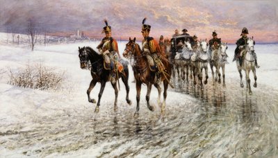 Napoleon trekker seg tilbake fra Moskva, av Jan van Chelminski