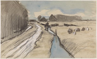 Landskap med vei langs en grøft av Jan van Essen