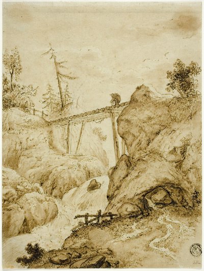 Mann som krysser Log Bridge over Torrent av Jan van Eyck