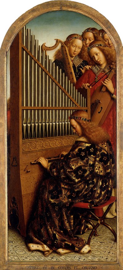 Ghent-altertavlen. Adoration of the Mystic Lamb: Music-making Angels, 1432. av Jan van Eyck
