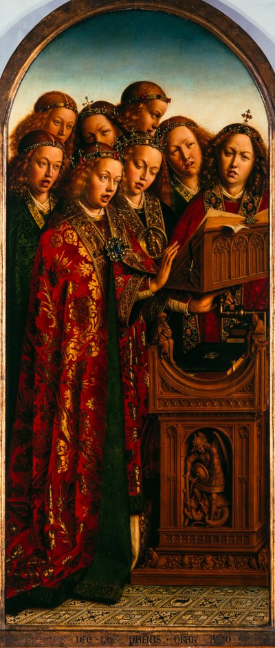 Ghent-altertavlen. Adoration of the Mystic Lamb: Singing angels, 1432. av Jan van Eyck