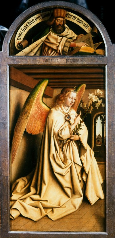Gent-altertavlen. Tilbedelse av det mystiske lam: Erkeengelen Gabriel, 1432. av Jan van Eyck
