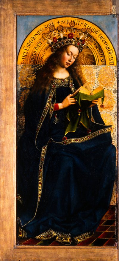 Gent-altertavlen. Tilbedelse av det mystiske lam: Jomfru Maria enthroned, 1432. av Jan van Eyck