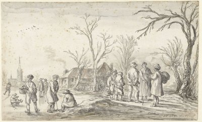 Figurer i en landsby om vinteren av Jan van Goyen