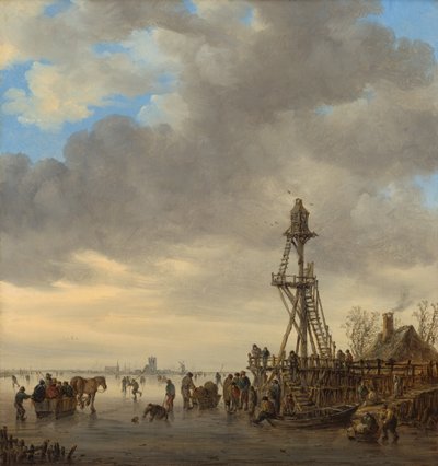 Isscene nær et observasjonstårn av tre av Jan van Goyen