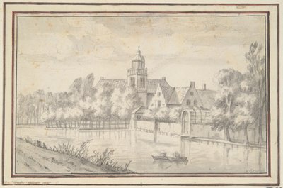 Utsikt over slottet og huset ved elven av Jan van Goyen