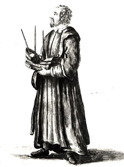 En sjøarkitekt ved det venetianske arsenalet (akvarell på papir) (s/hvitt-bilde) av Jan van Grevenbroeck