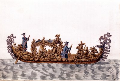En kongelig gondol. Akvarelltegning og blekk fra manuskriptet "Venitianernes skikker"" av Jan van Grevenbroek (eller Giovanni Grevenbroich (Grevenbroich) (1731-1807) av Jan van Grevenbroeck