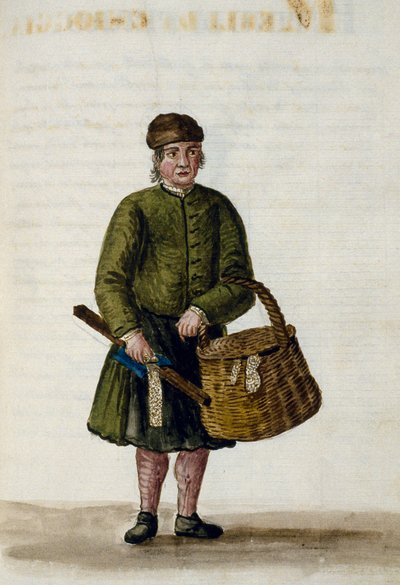 Chioggiansk blondeselger, illustrasjon fra manuskript av venetianske klær, bind IV, c 68, av Jan Grevenbroeck (1731-1807), akvarell, Italia av Jan van Grevenbroeck