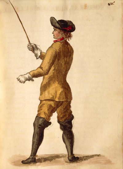 Gentleman i ridedrakt, av Jan van Grevenbroeck eller Giovanni Grevembroch (1731-1807), Gli Donne de Veneziani, fra illustrert kostymebok, akvarell av Jan van Grevenbroeck