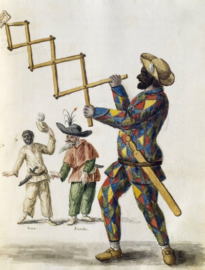 Harlekin, akvarell fra The Venetian clothes, i nesten alle aldre flittig samlet og malt på 1700-tallet, av Jan van Grevenbroeck eller Giovanni Grevembroch (1731-1807), Italia av Jan van Grevenbroeck