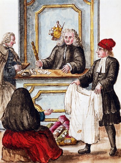 Pantelånerbutikk, illustrasjon fra illustrert bok med venetianske kostymer, av Jan Grevenbroeck (1731-1807), akvarell, Italia av Jan van Grevenbroeck