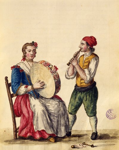 Venetiansk musiker (penn og blekk og wc på papir) av Jan van Grevenbroeck