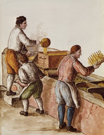 Venetian Wax Refinery (penn, blekk og wc på papir) av Jan van Grevenbroeck