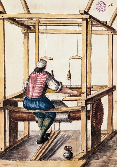 Weaver, illustrasjon av Jan van Grevenbroeck (1731-1807) fra The dress of the Venetians manuscript, Italia av Jan van Grevenbroeck