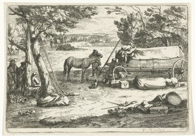 Landskap med vogn og figurer av Jan van Huchtenburg