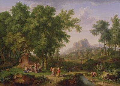 Arkadisk landskap med en byste av flora, 1724-25 (par til 68872) av Jan van Huysum