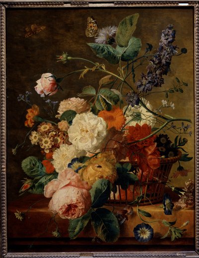 Blomsterkurv med sommerfugler. Maleri av Jan Van Huysum (1682-1749) Ec. Hol. av Jan van Huysum