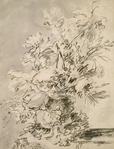 Blomster i en urne (kull og indisk blekk på papir) av Jan van Huysum