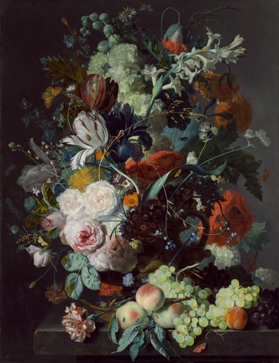 Stilleben med blomster og frukt, ca. 1715 av Jan van Huysum