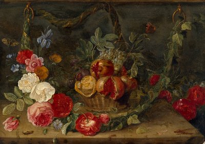 Dekorativ stilleben-komposisjon med en kurv med frukt, midten av 1600-tallet av Jan van Kessel