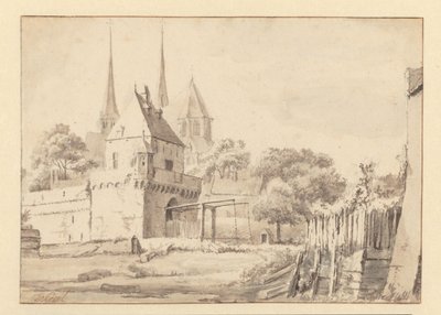 Utsikt over Bergpoort og Bergkerk i Deventer av Jan van Kessel