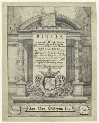 Tittelside til en bibel fra 1721 av Jan van Oosterom