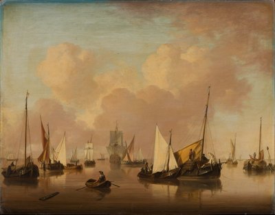 Båter og seilbåter på et stille hav av Jan van Os