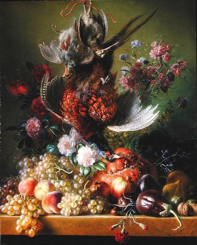 Stilleben med fasan og blomster, 1838-39 av Jan van Os