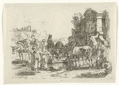 Drikker storfe ved en brønn av Jan van Ossenbeeck
