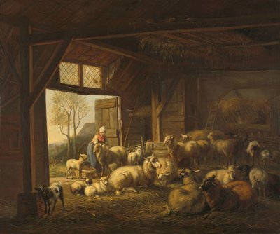 Sauer og geiter i en stall av Jan van Ravenswaay