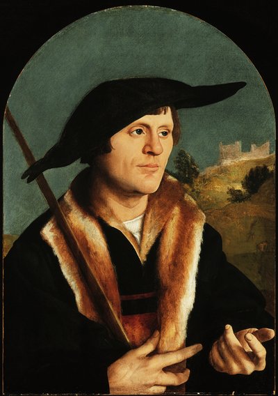 A Pilgrim, ca. 153040 (olje på buet masonittpanel) av Jan van Scorel