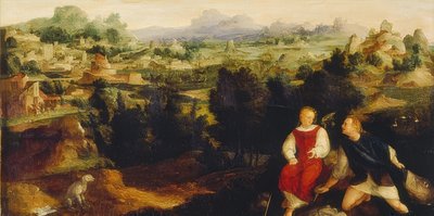 Tobias med engelen i et landskap. 1521 av Jan van Scorel