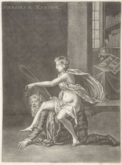 Sokrates hånet av sin kone Sokrates og Xanthippe (tittel på objekt) av Jan van Somer