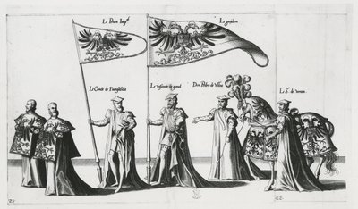 Keiserlig banner ved begravelsesprosesjonen til keiser Charles V av Jan van and Doetechum Lucas van and Bol Hans Doetechum the elder