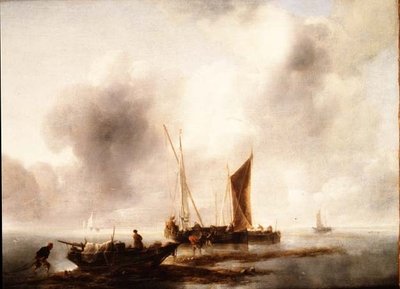 Fisker losser fangsten i ro av Jan van de Capelle or Cappelle