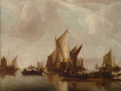 En statsyacht og annet fartøy i rolig vann, ca. 1660. av Jan van de Cappelle