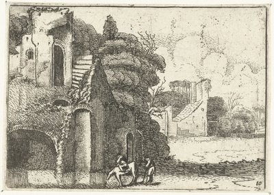 Drikkehest ved ruiner Små landskap (serietittel) av Jan van de Velde (II)
