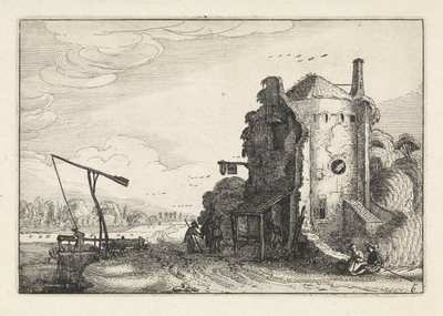 Figurer på et vertshus i et rundt tårn Landskap (serietittel) Amenissimae aliquot requculae (serietittel) av Jan van de Velde (II)