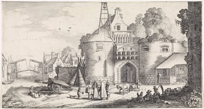 Figurer ved en byport Lekne landskap og underholdende dikt (serietittel) av Jan van de Velde (II)