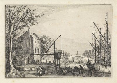 Figurer på isen på et bryggeri Landskap (serietittel) Amenissimae aliquot requculae (serietittel) av Jan van de Velde (II)