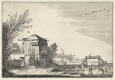 Flaske spillere på isen ved et dueslag Landskap (serietittel) Amenissimae aliquot requculae (serietittel) av Jan van de Velde (II)